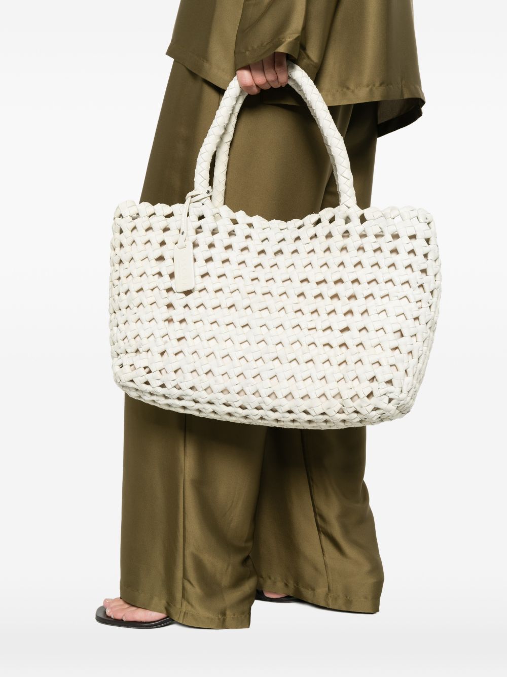 VISONA Borsa Regina in pelle intrecciata bianca 