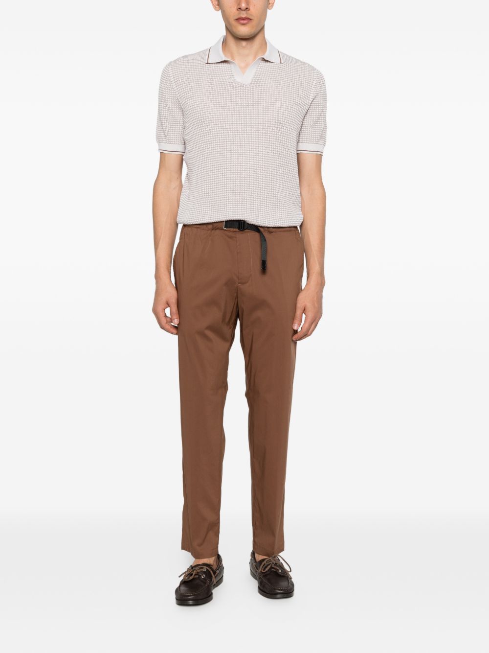 WHITE SAND Pantaloni in cotone marrone con cintura nera 