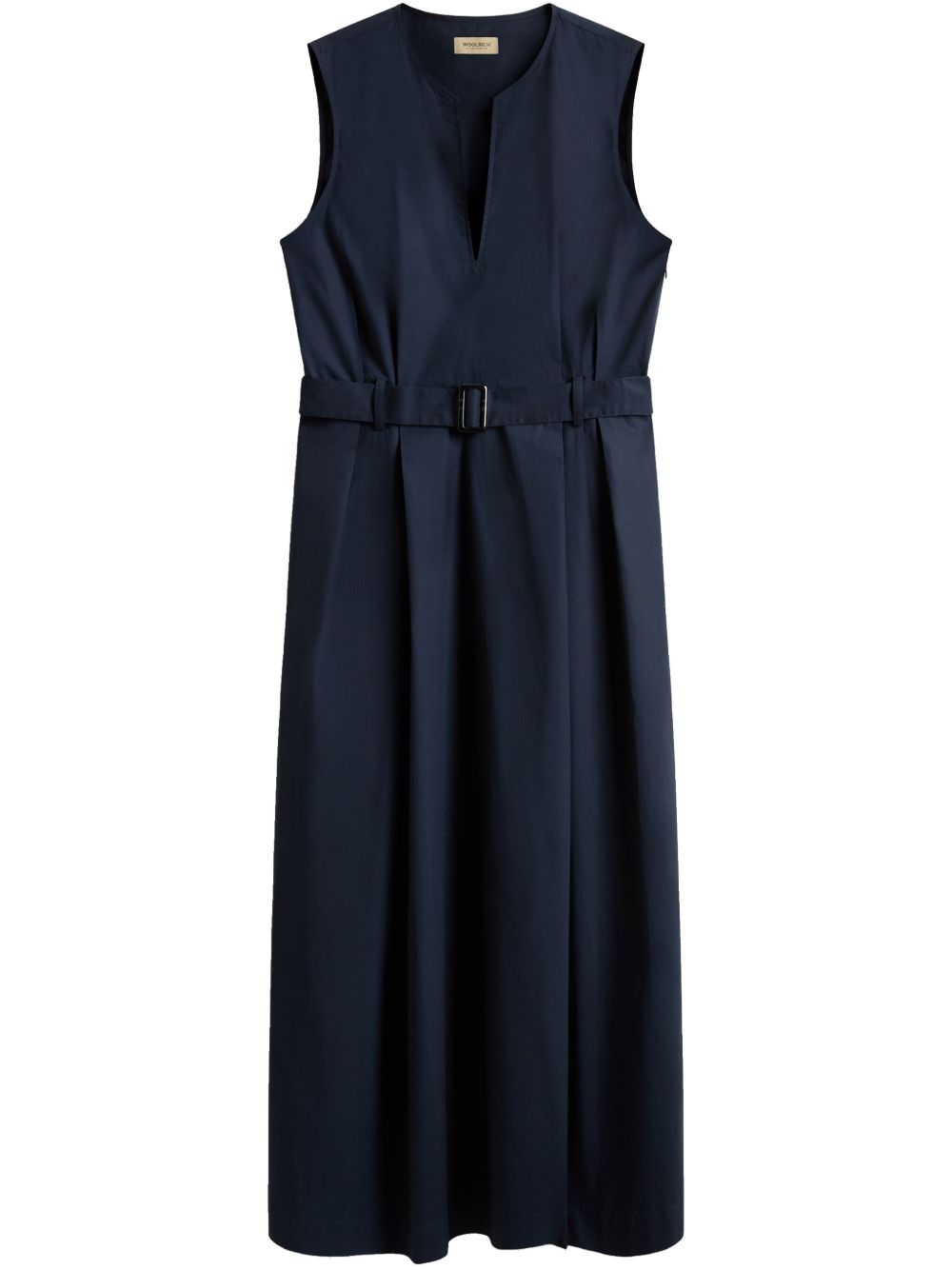 WOOLRICH Abito midi in cotone con scollo a V e cintura 