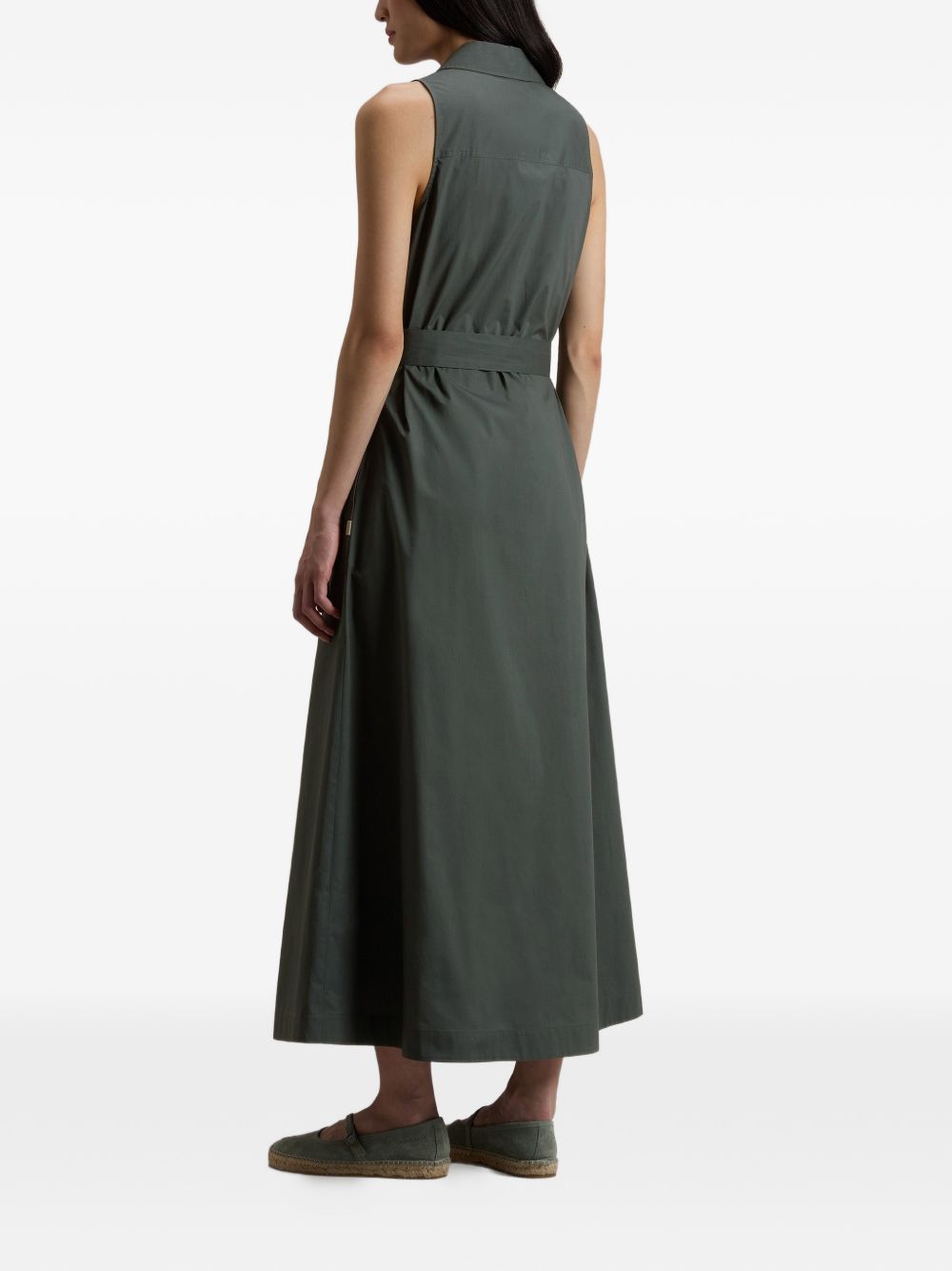 WOOLRICH Abito midi in cotone con scollo a V e cintura 