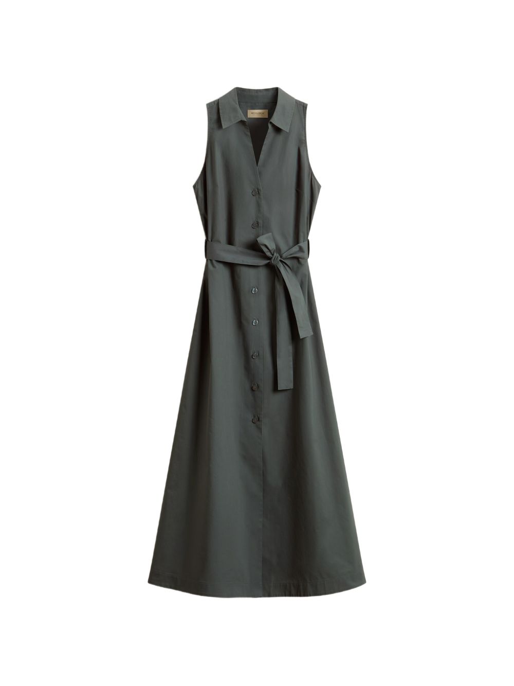 WOOLRICH Abito midi in cotone con scollo a V e cintura 