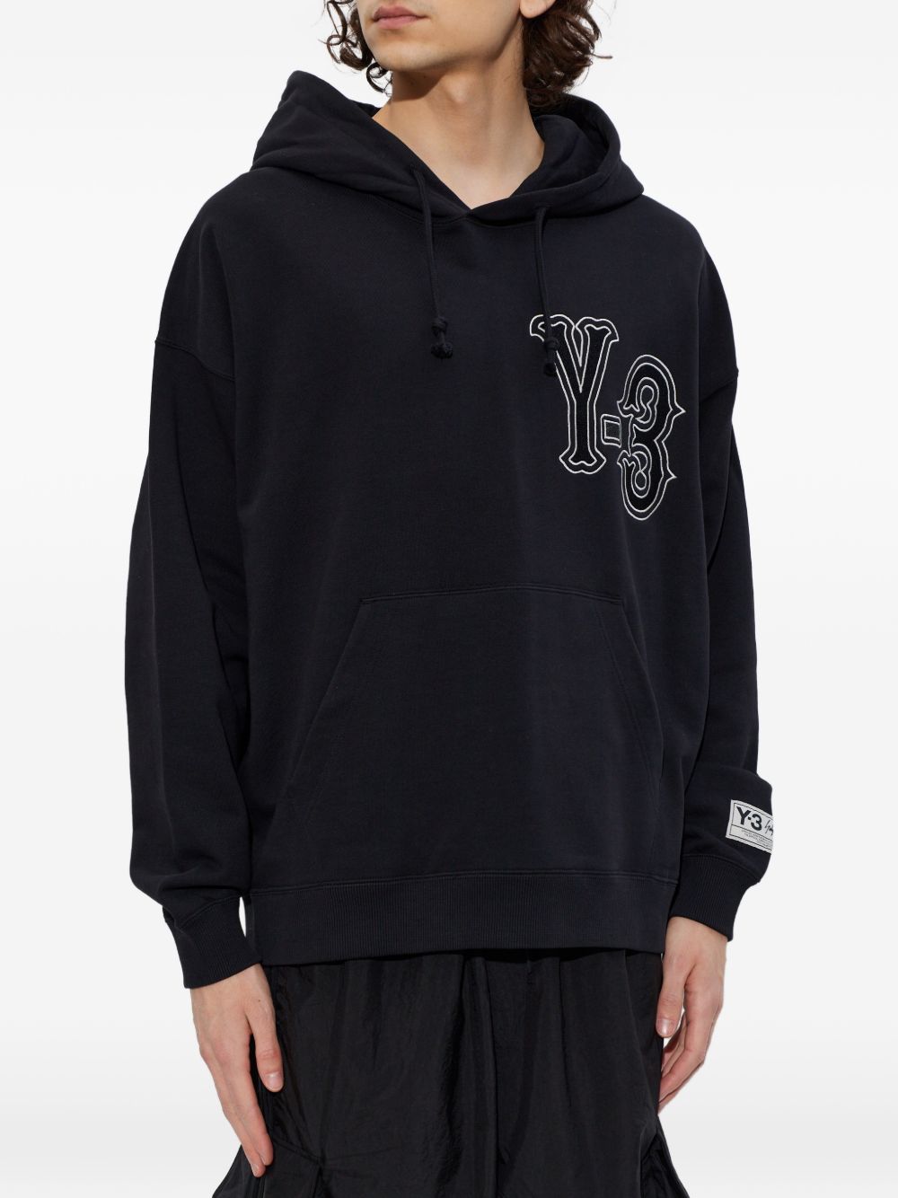 Y3 Felpa nera GFX con cappuccio e stampa logo 
