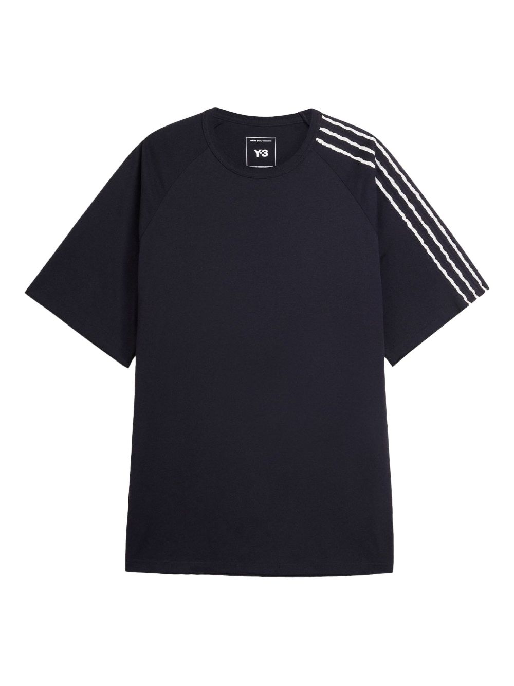 Y3 T-shirt in cotone nero con strisce bianche 