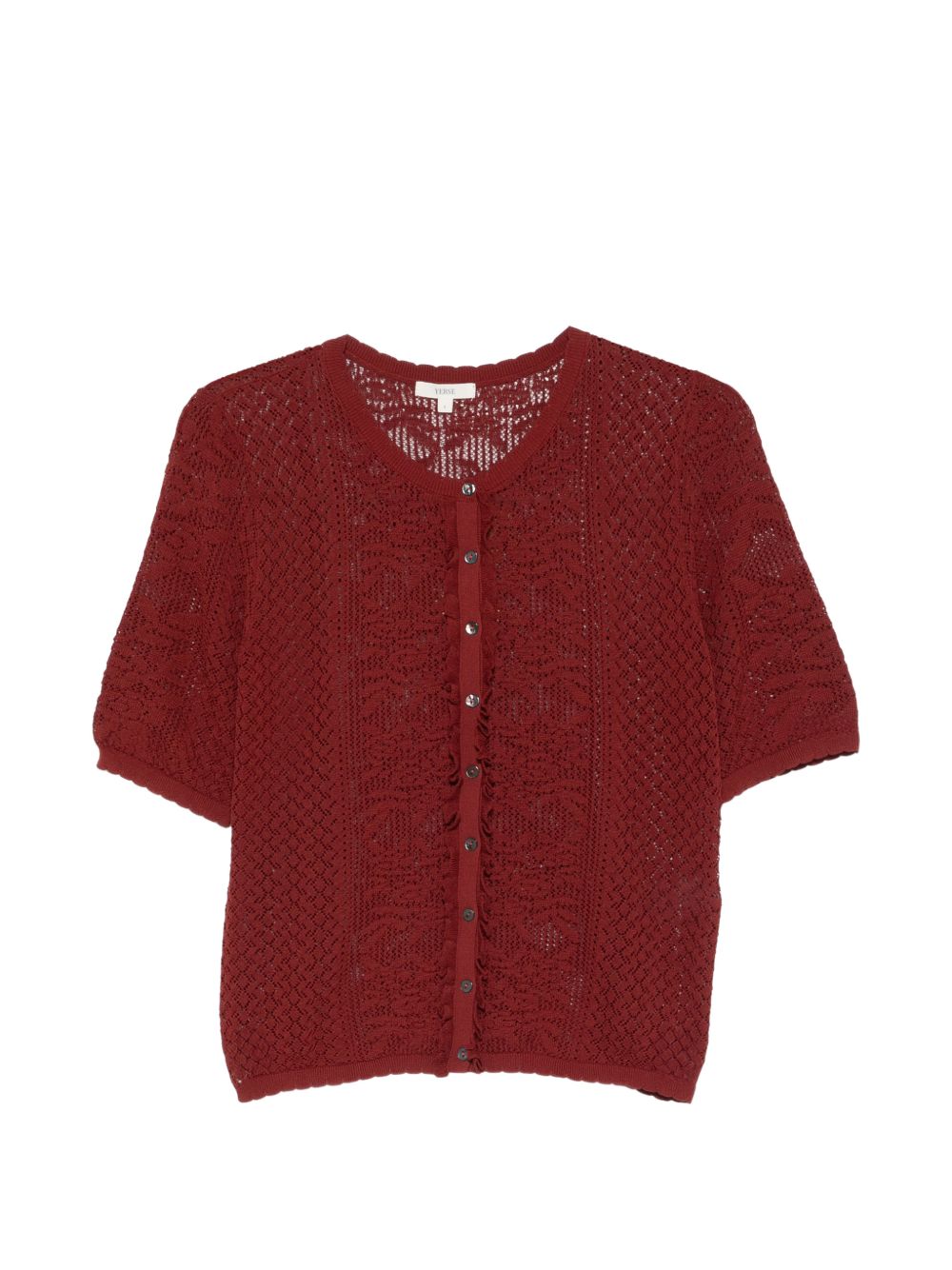 YERSE Cardigan Valeria rosso ricamato a maniche corte 