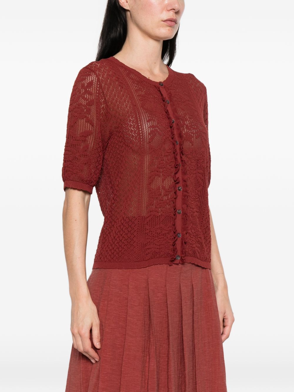 YERSE Cardigan Valeria rosso ricamato a maniche corte 