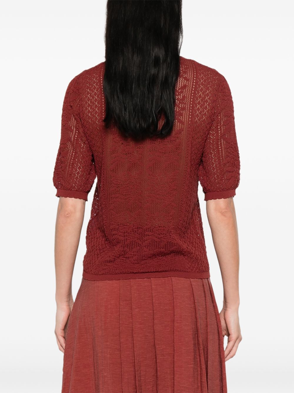 YERSE Cardigan Valeria rosso ricamato a maniche corte 