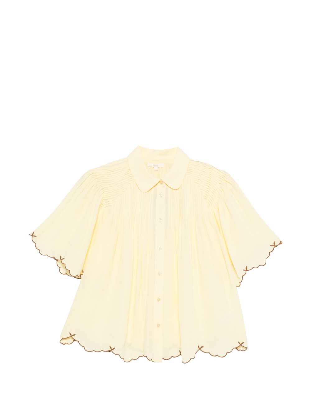 YERSE Camicia Micaela a maniche corte gialla pastello con bordo a contrasto 
