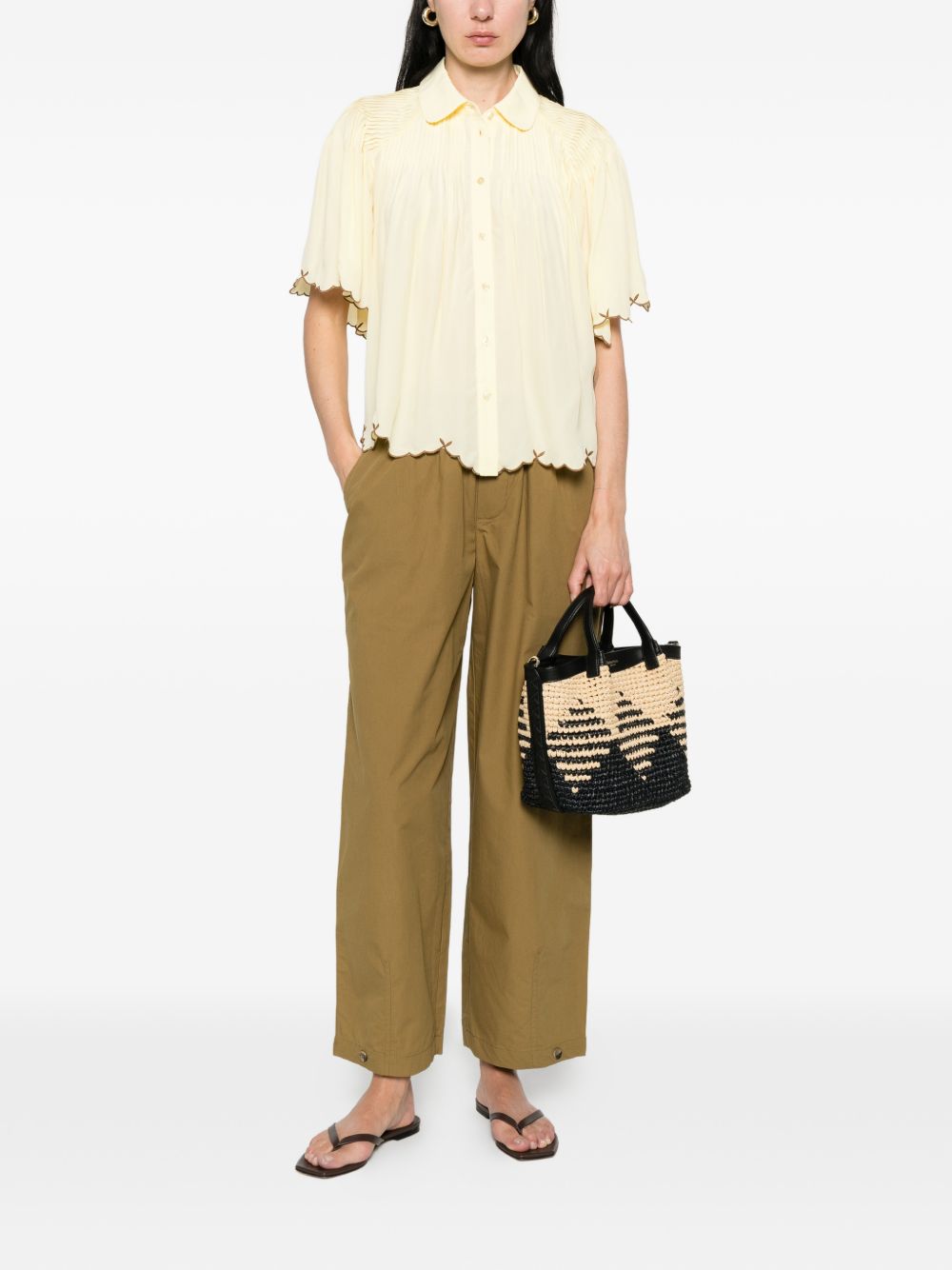 YERSE Camicia Micaela a maniche corte gialla pastello con bordo a contrasto 