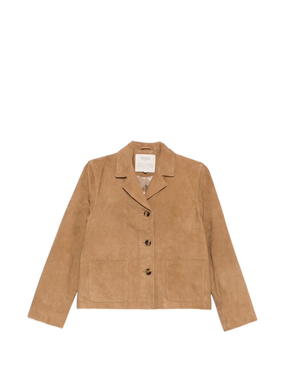 YERSE Giacca in suede monopetto color cammello 