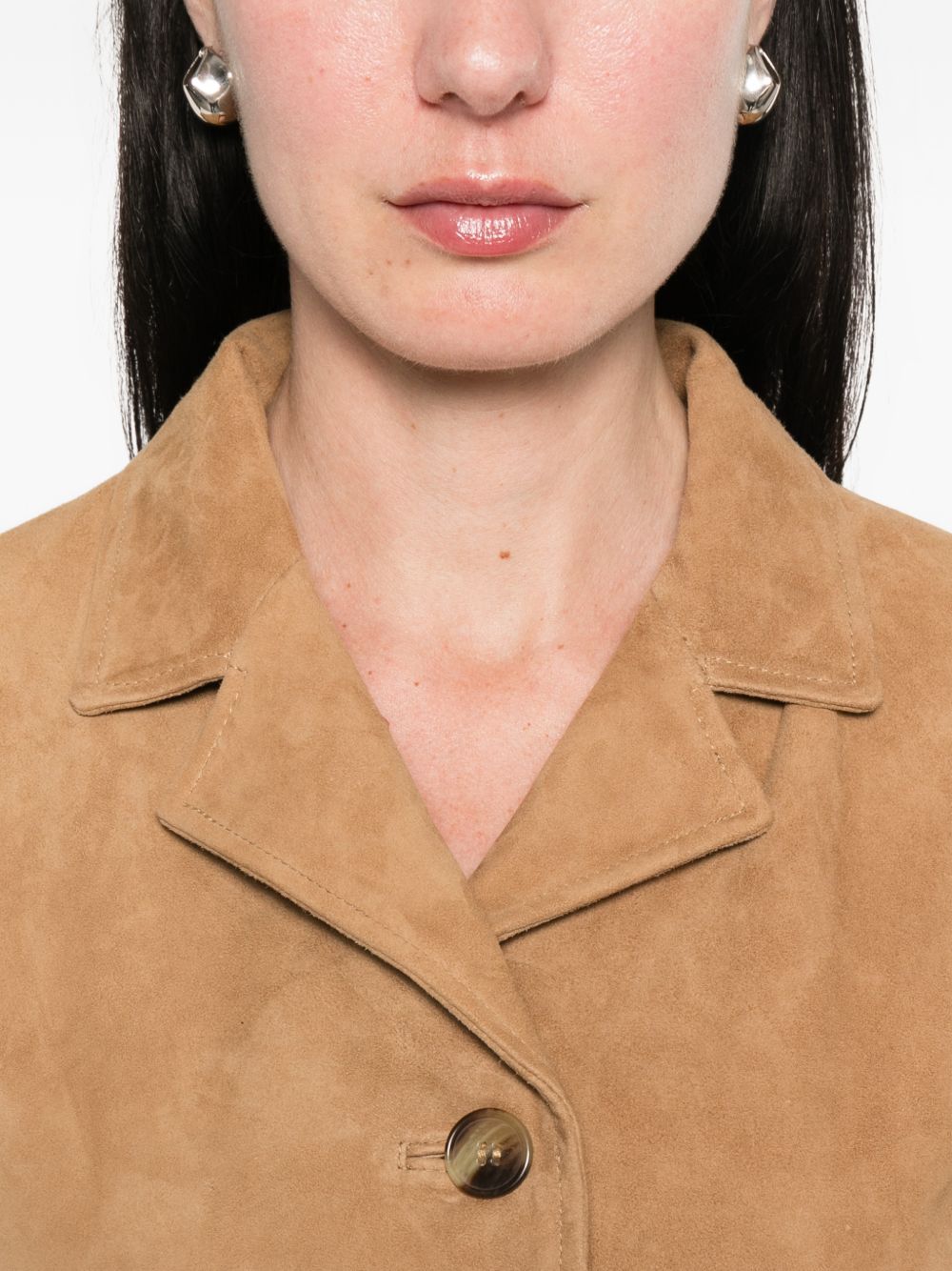 YERSE Giacca in suede monopetto color cammello 