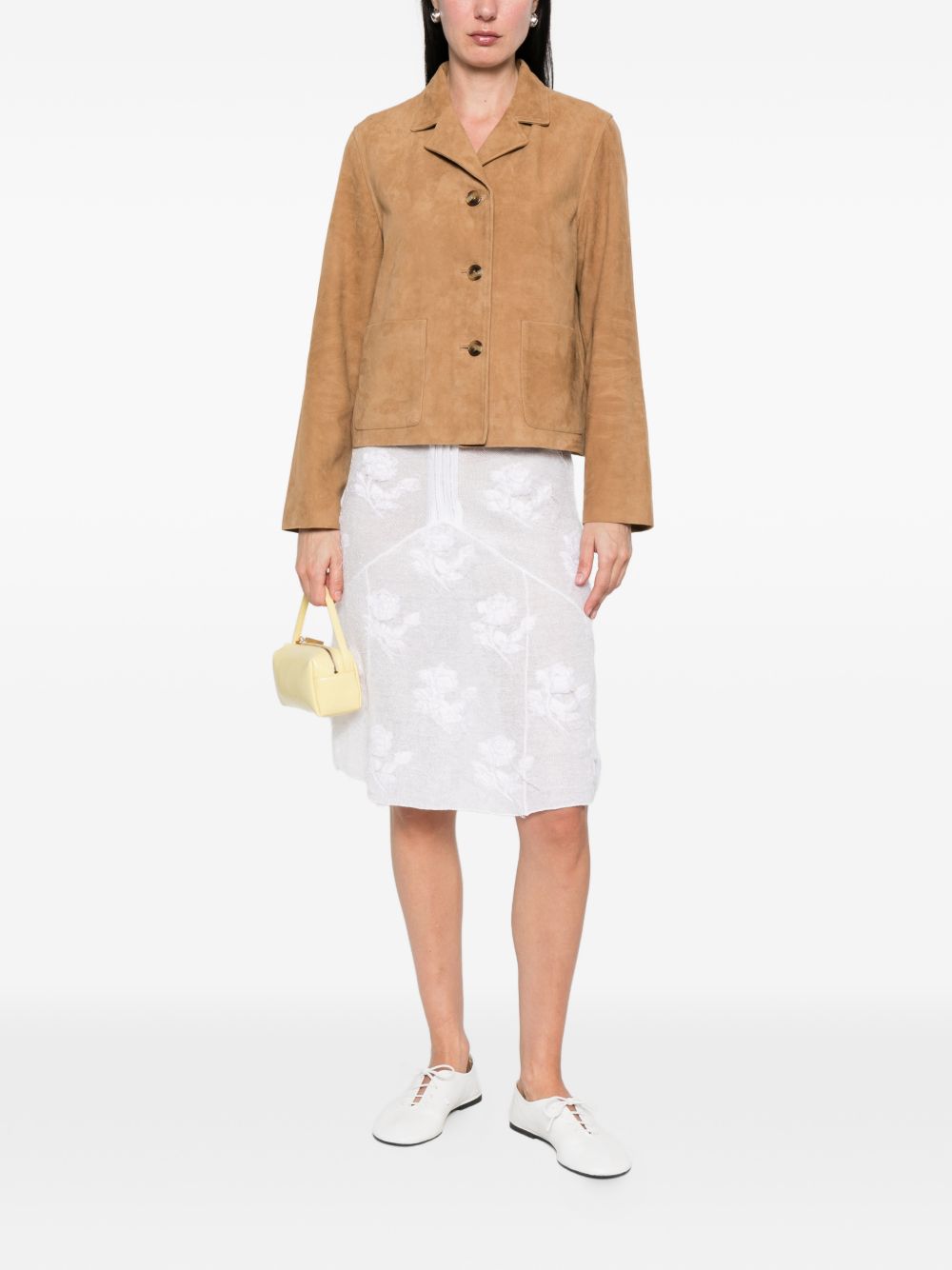 YERSE Giacca in suede monopetto color cammello 