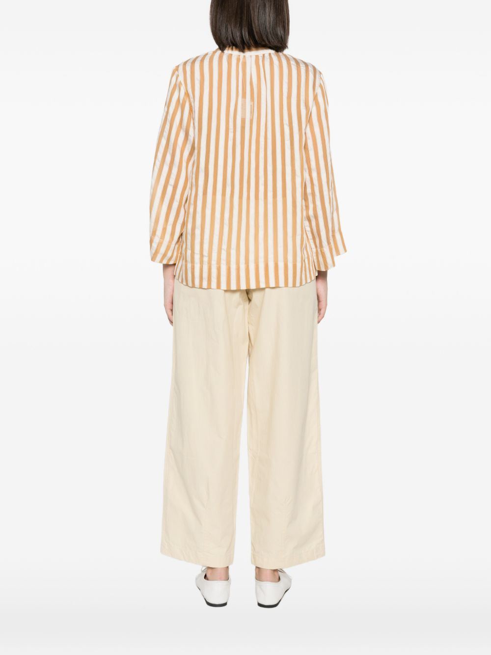 YERSE Blusa a righe ecrù e arancio con bottoncini 