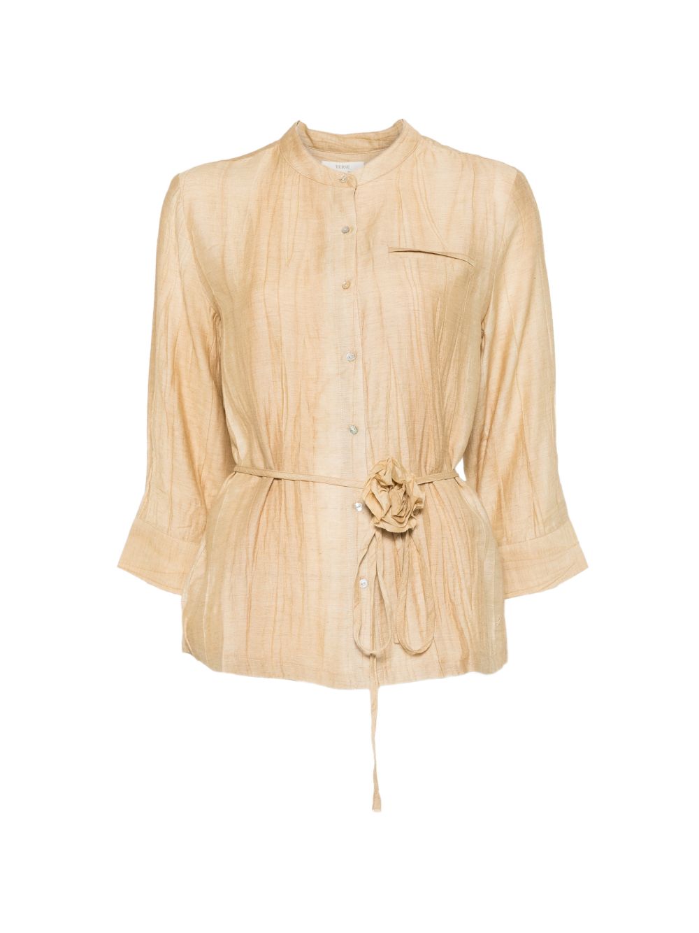 YERSE Camicia con collo alla coreana bottincini e nastro in vita con fiore 