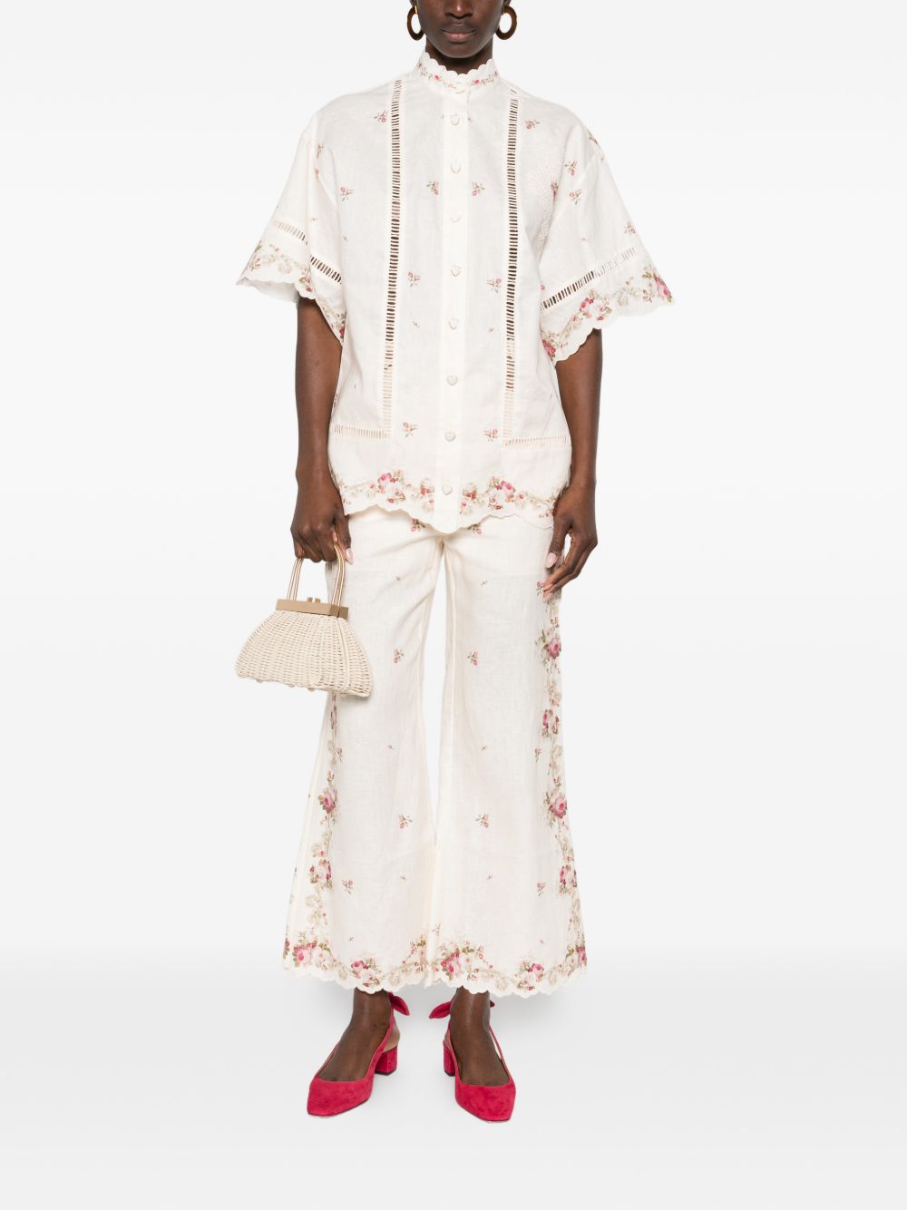 ZIMMERMANN Camicia 'Patience' a fiori con dettagli in pizzo 
