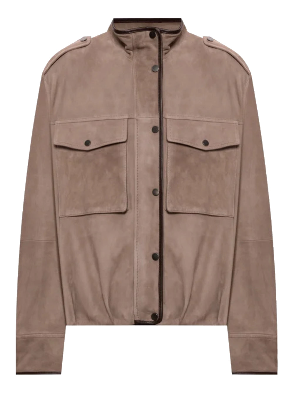 BRUNELLO CUCINELLI Giacca in suede marrone con spalline e tasche 