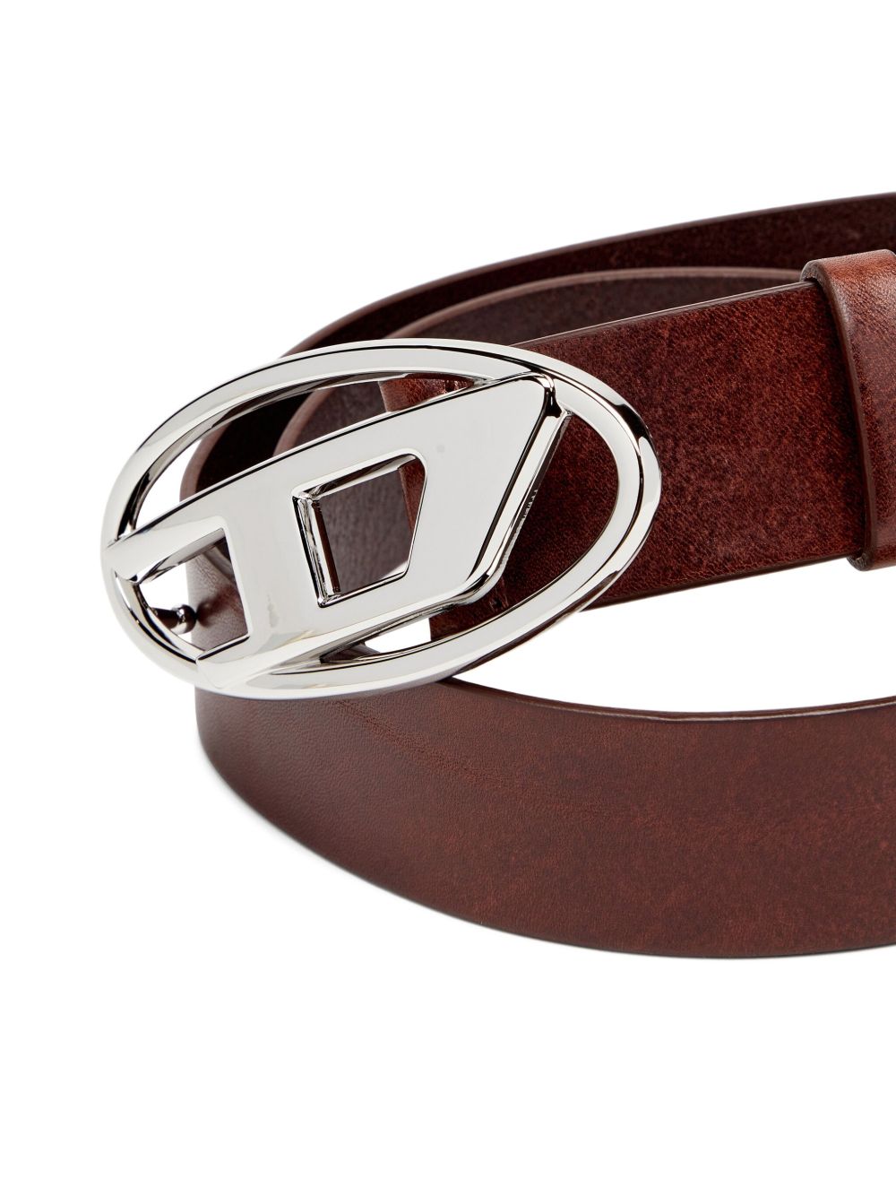 DIESEL Cintura in pelle marrone con fibbia con logo 