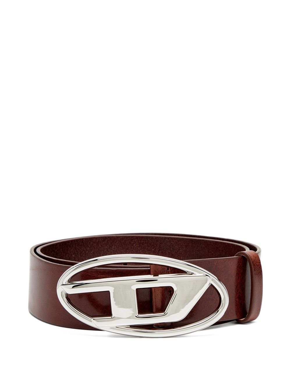 DIESEL Cintura in pelle marrone con fibbia con logo 