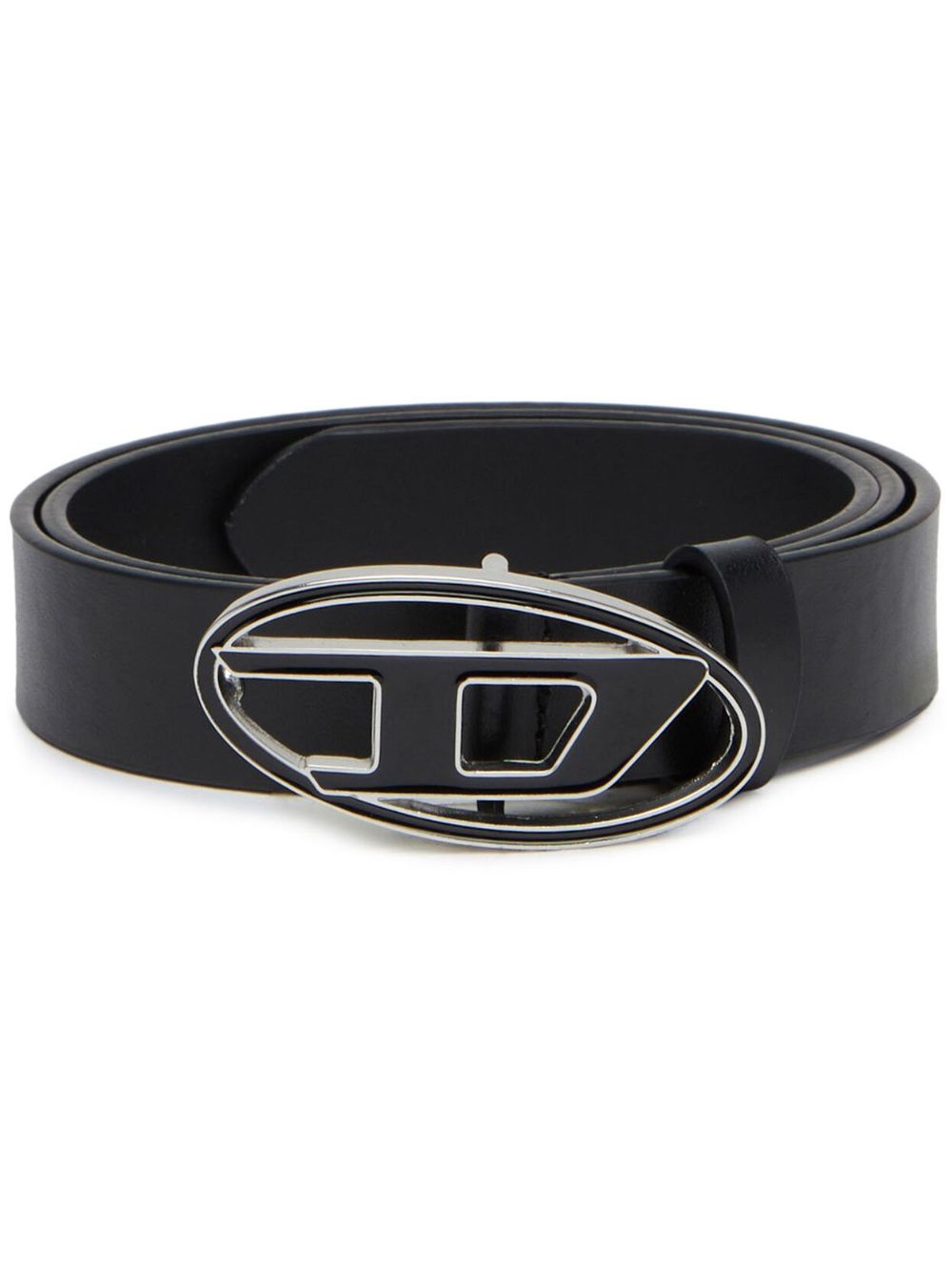 DIESEL Cintura nera con fibbia logo ovale 