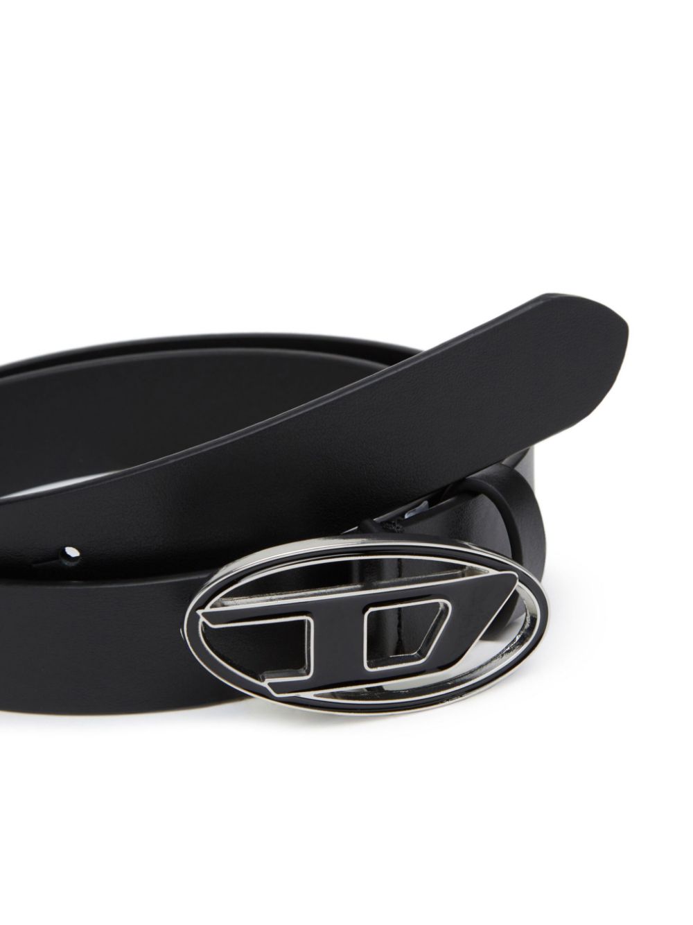 DIESEL Cintura nera con fibbia logo ovale 