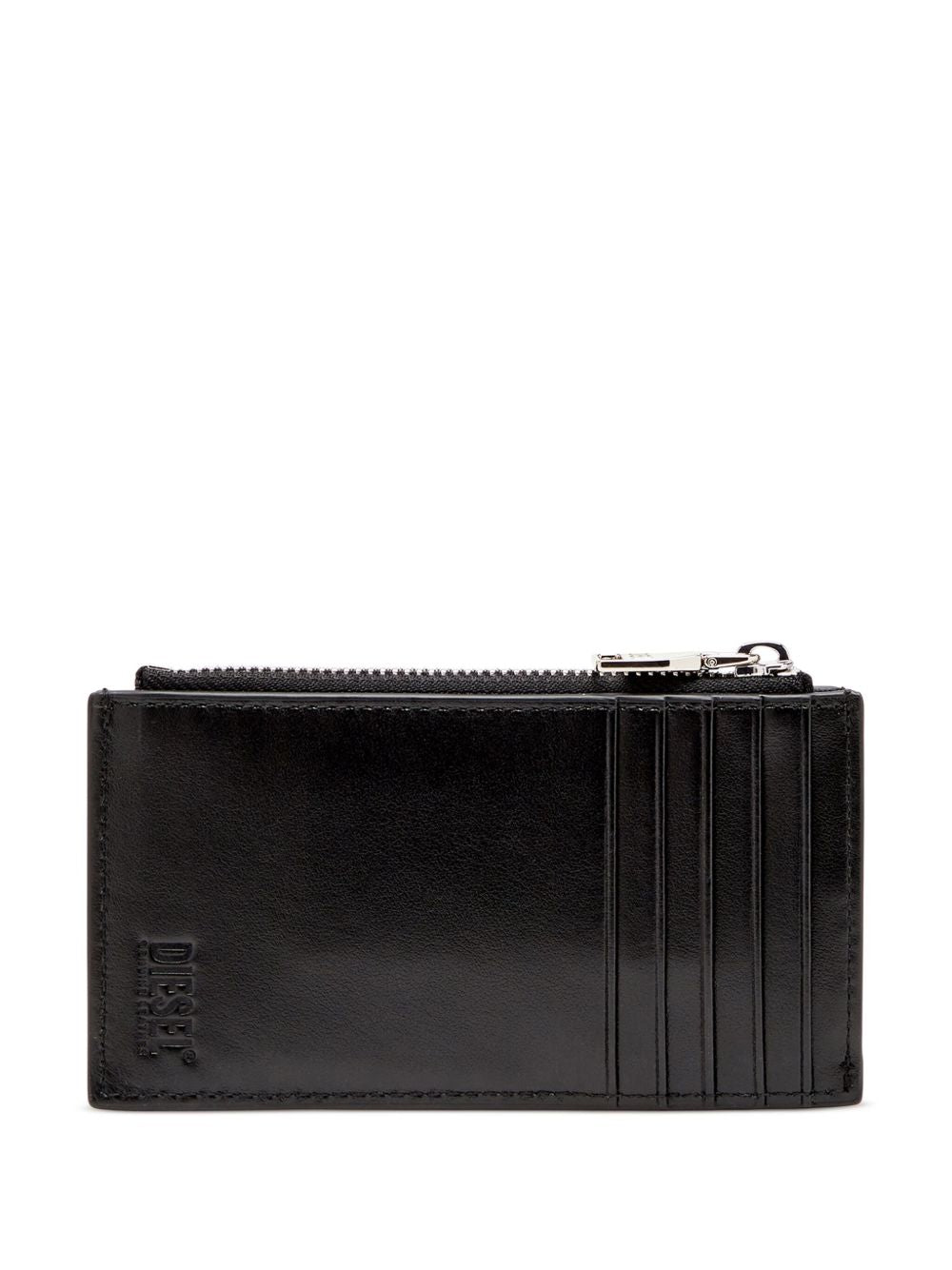 DIESEL Portacarte in pelle nera con placca logo 