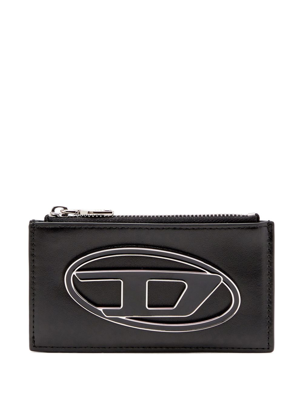 DIESEL Portacarte in pelle nera con placca logo 