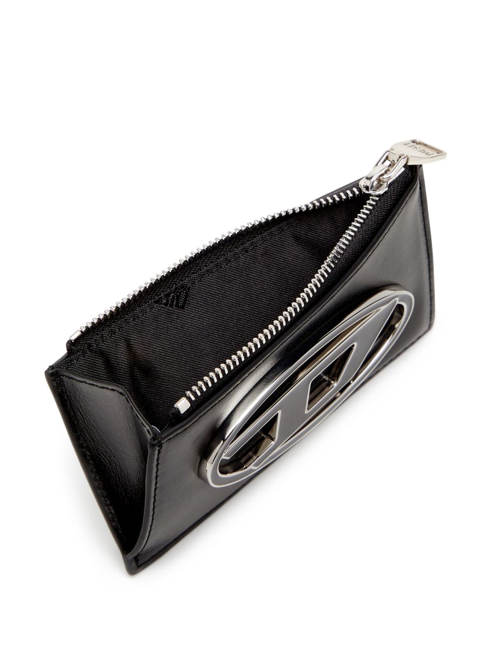 DIESEL Portacarte in pelle nera con placca logo 