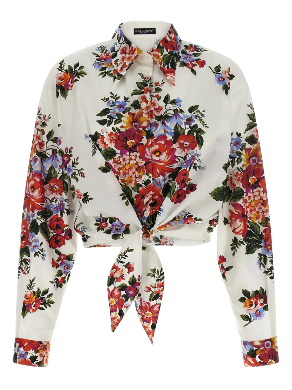 DOLCE e GABBANA Camicia con stampa floreale in cotone bianco 