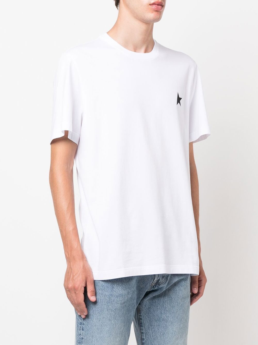 GOLDEN GOOSE T-shirt in cotone bianco con logo iconico a stella nero 