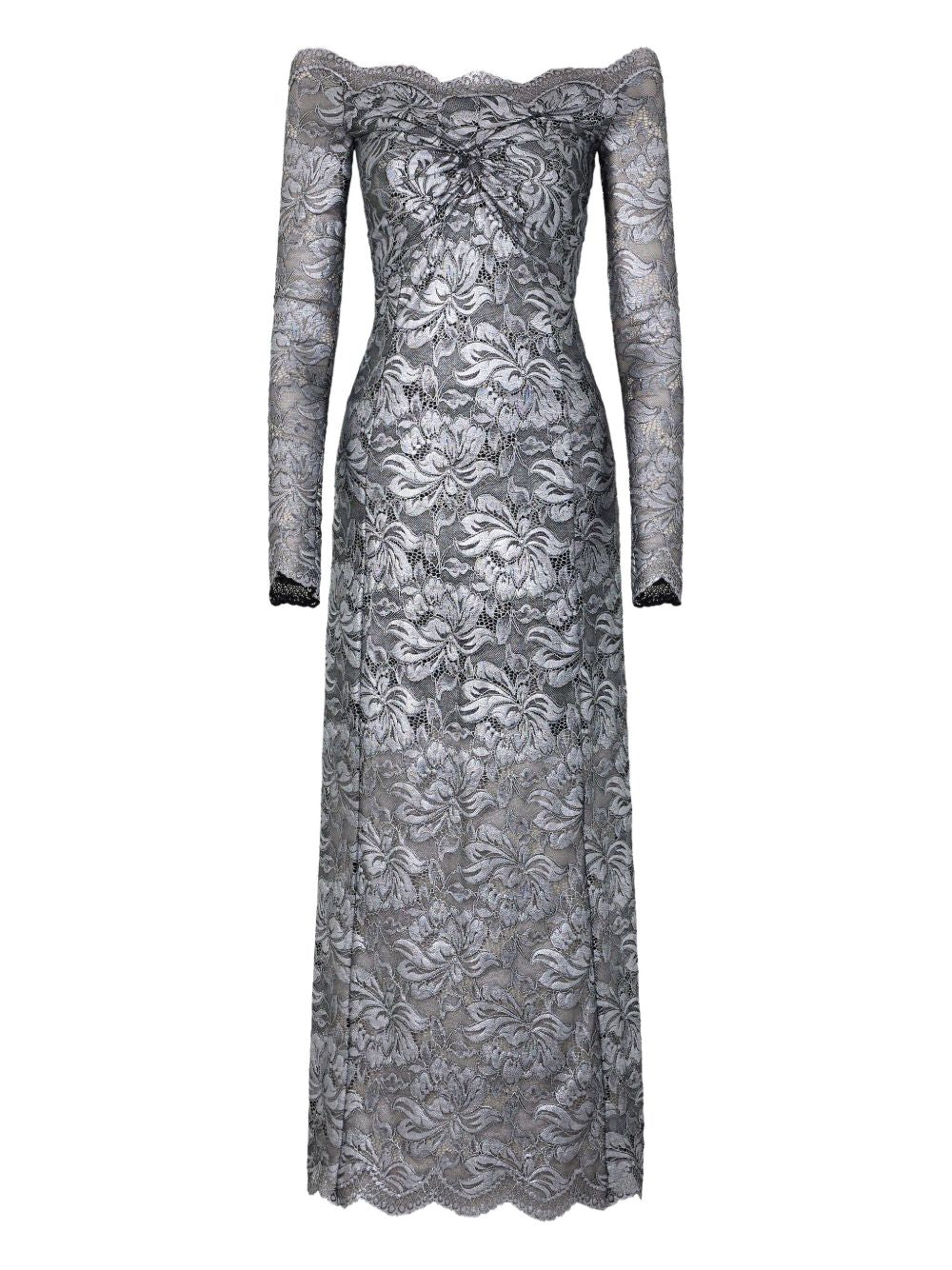 RABANNE Abito lungo in pizzo color argento<BR/><BR/> 