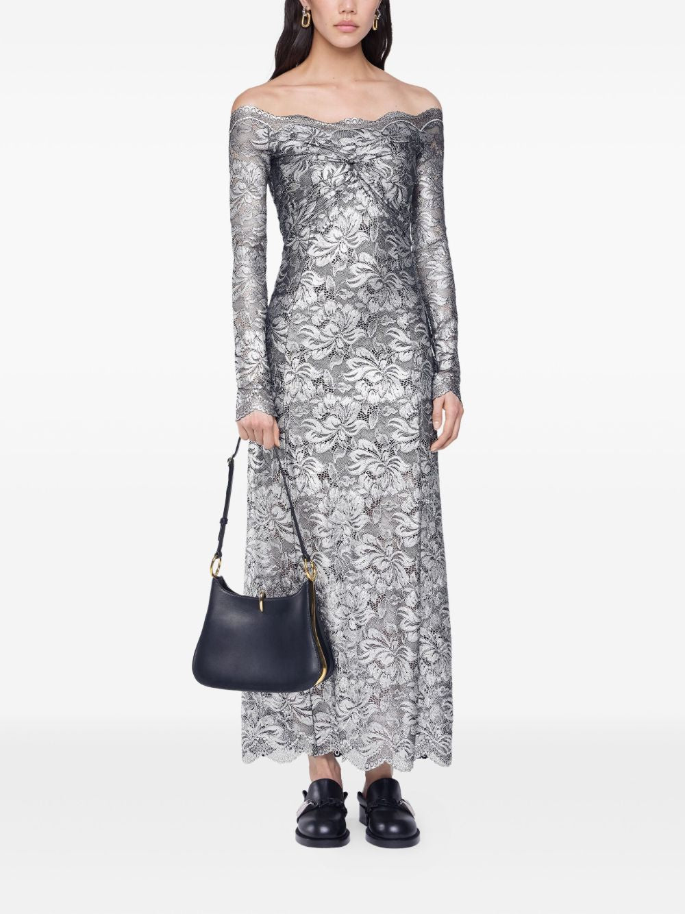 RABANNE Abito lungo in pizzo color argento<BR/><BR/> 