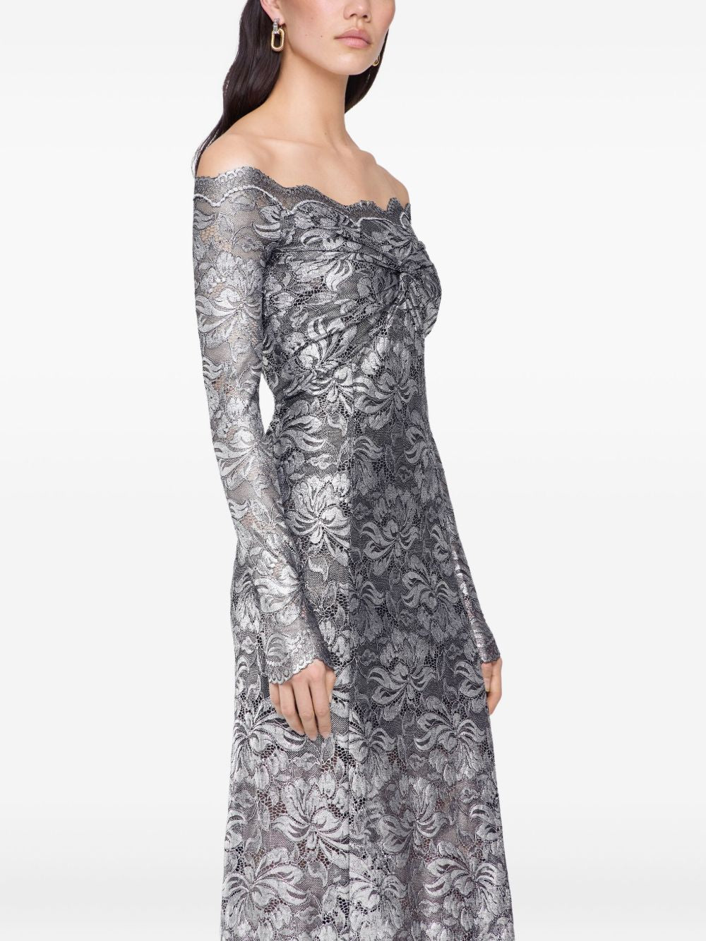 RABANNE Abito lungo in pizzo color argento<BR/><BR/> 