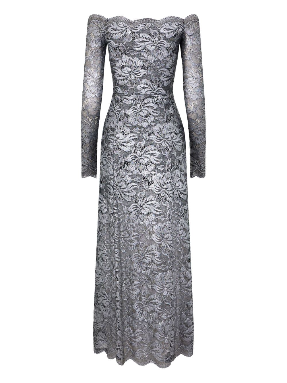 RABANNE Abito lungo in pizzo color argento<BR/><BR/> 