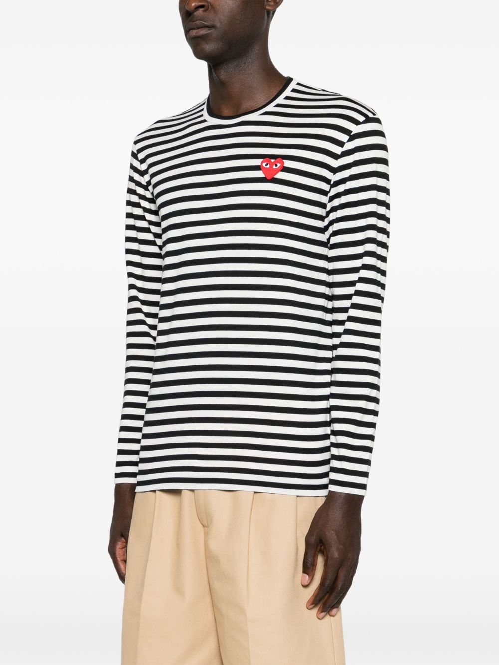 COMME DES GARCONS PLAY Maglia a maniche lunghe in cotone a righe con logo ricamato 