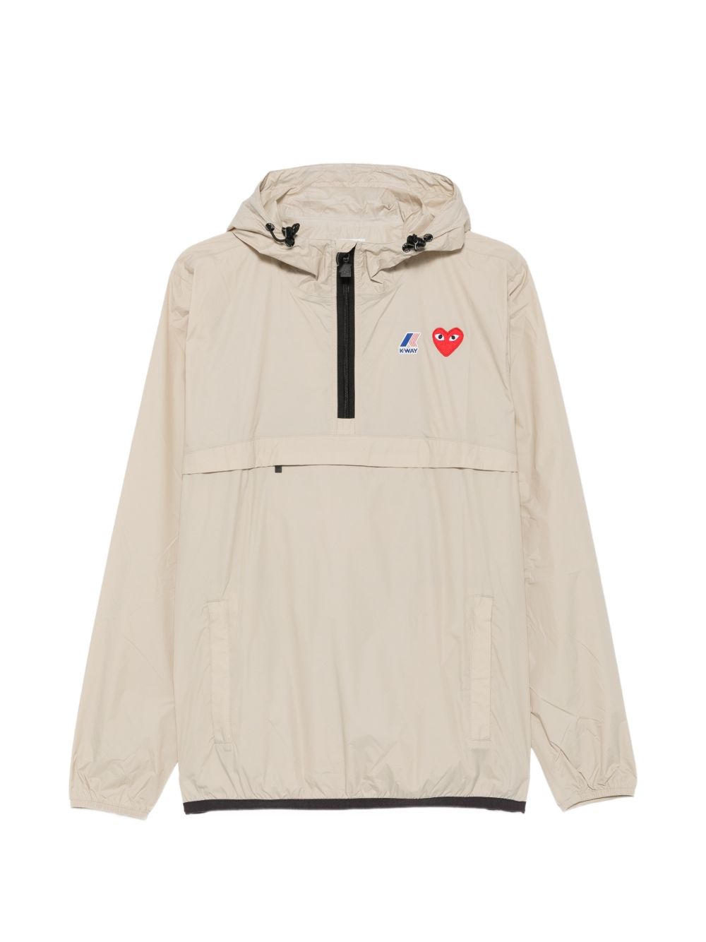 COMME DES GARCONS PLAY Giacca Impermeabile Beige con Cappuccio e Zip Corta 