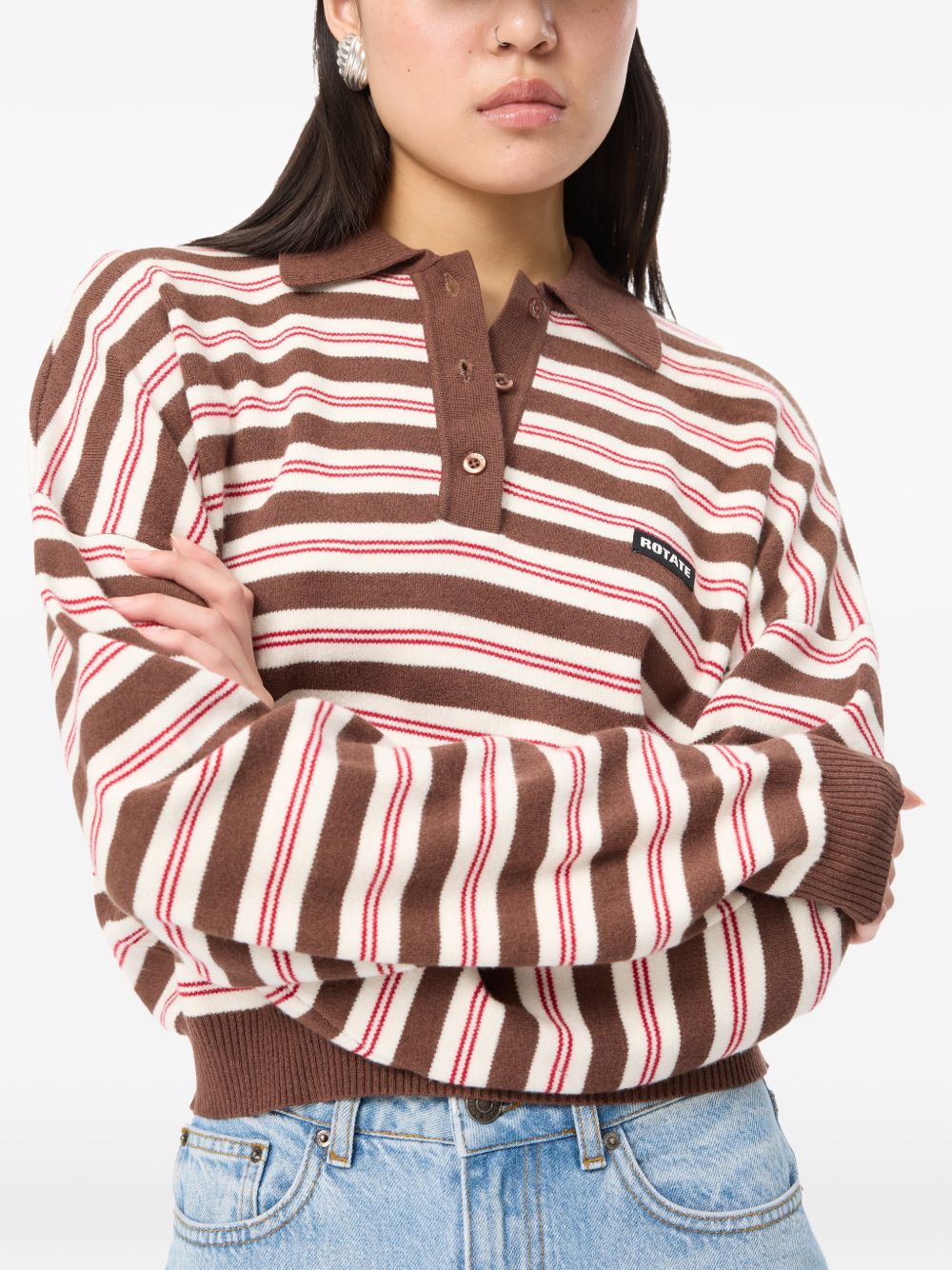 ROTATE Maglia a righe color mattone in lana merino 
