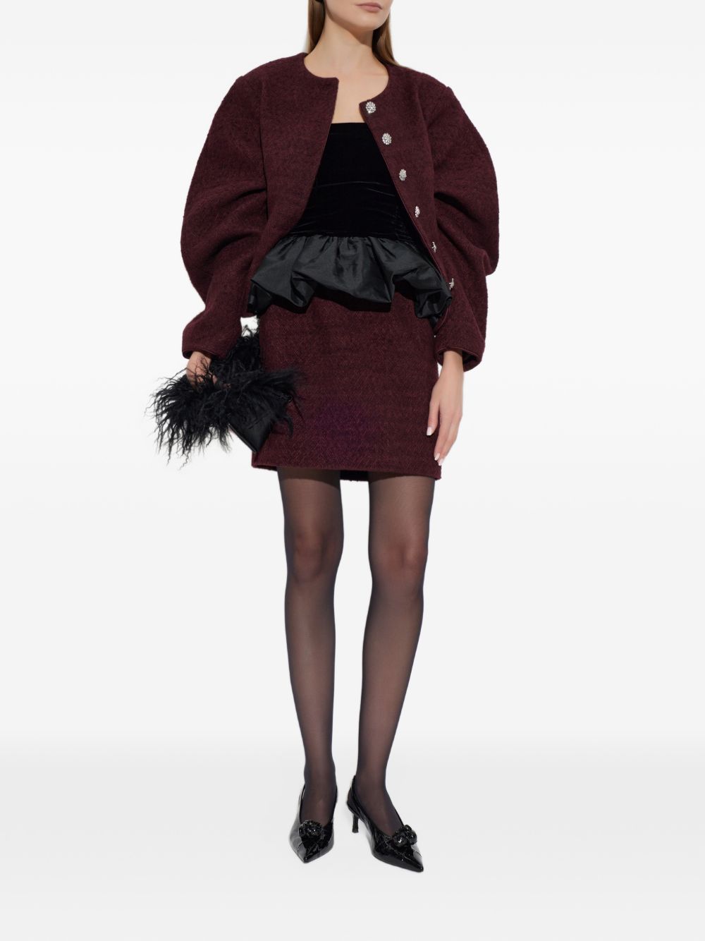 ROTATE Minigonna bordeaux in lana con zip laterale 