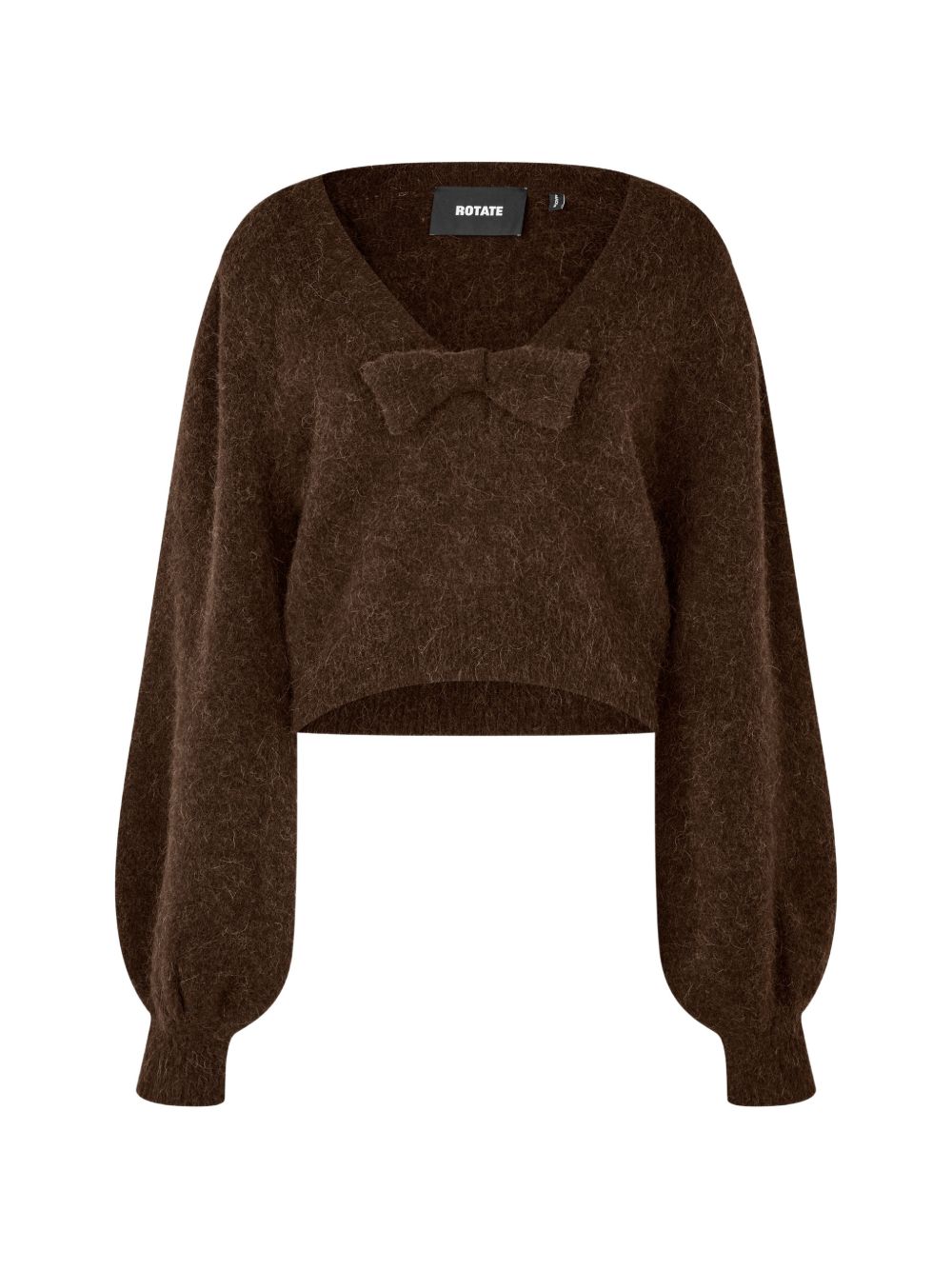 ROTATE Maglia con fiocco e scollo a V in lana bordeaux 