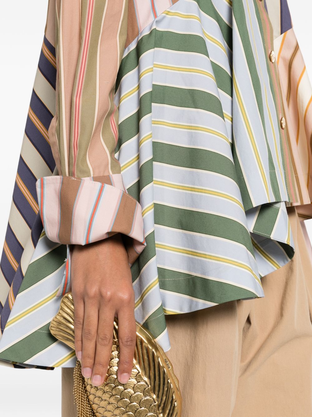 ZIMMERMANN Camicia a Peplo Clash in Popeline di Cotone a Righe 