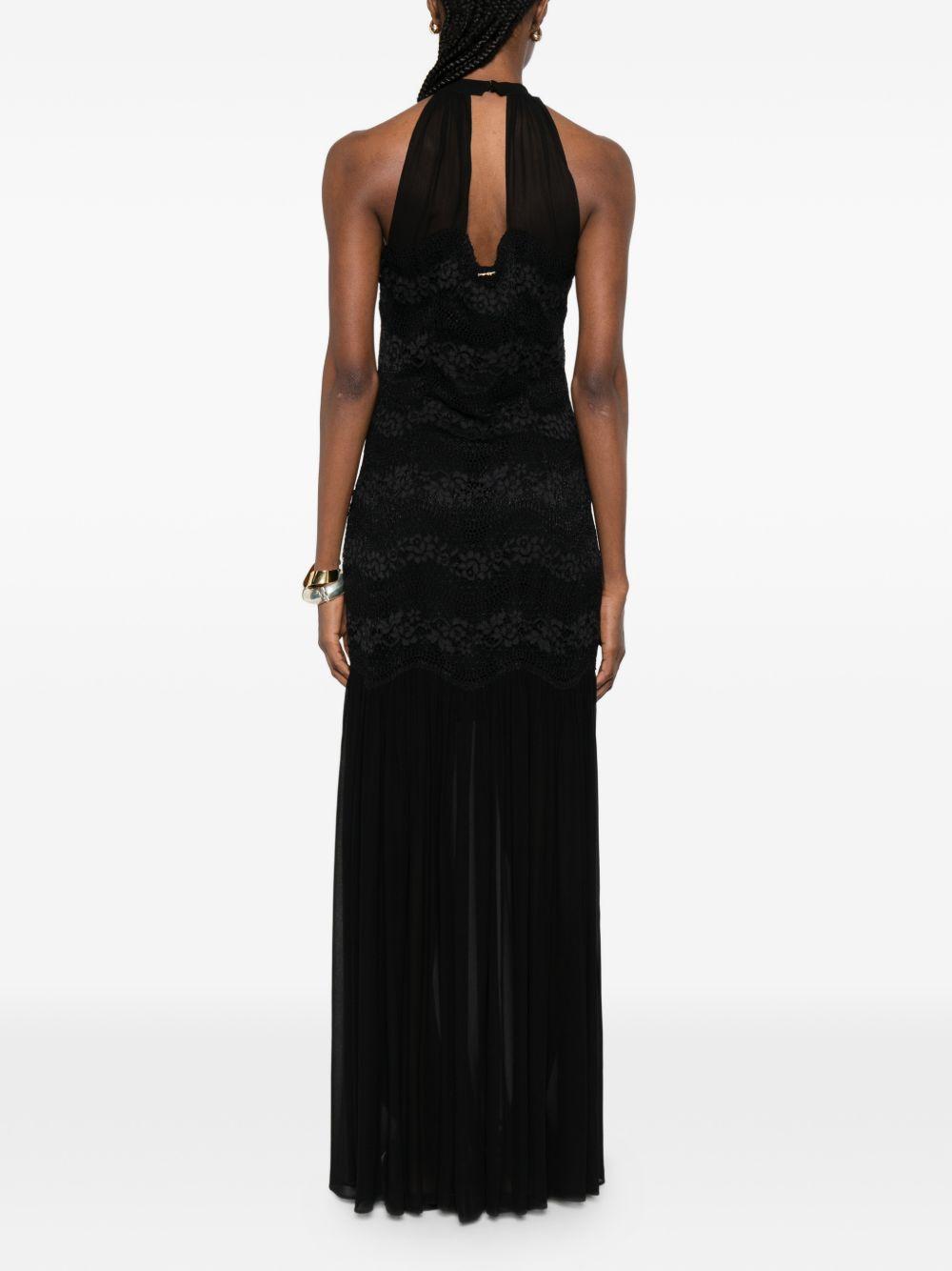 TWINSET Abito lungo nero semi trasparente con fiori ricamati 