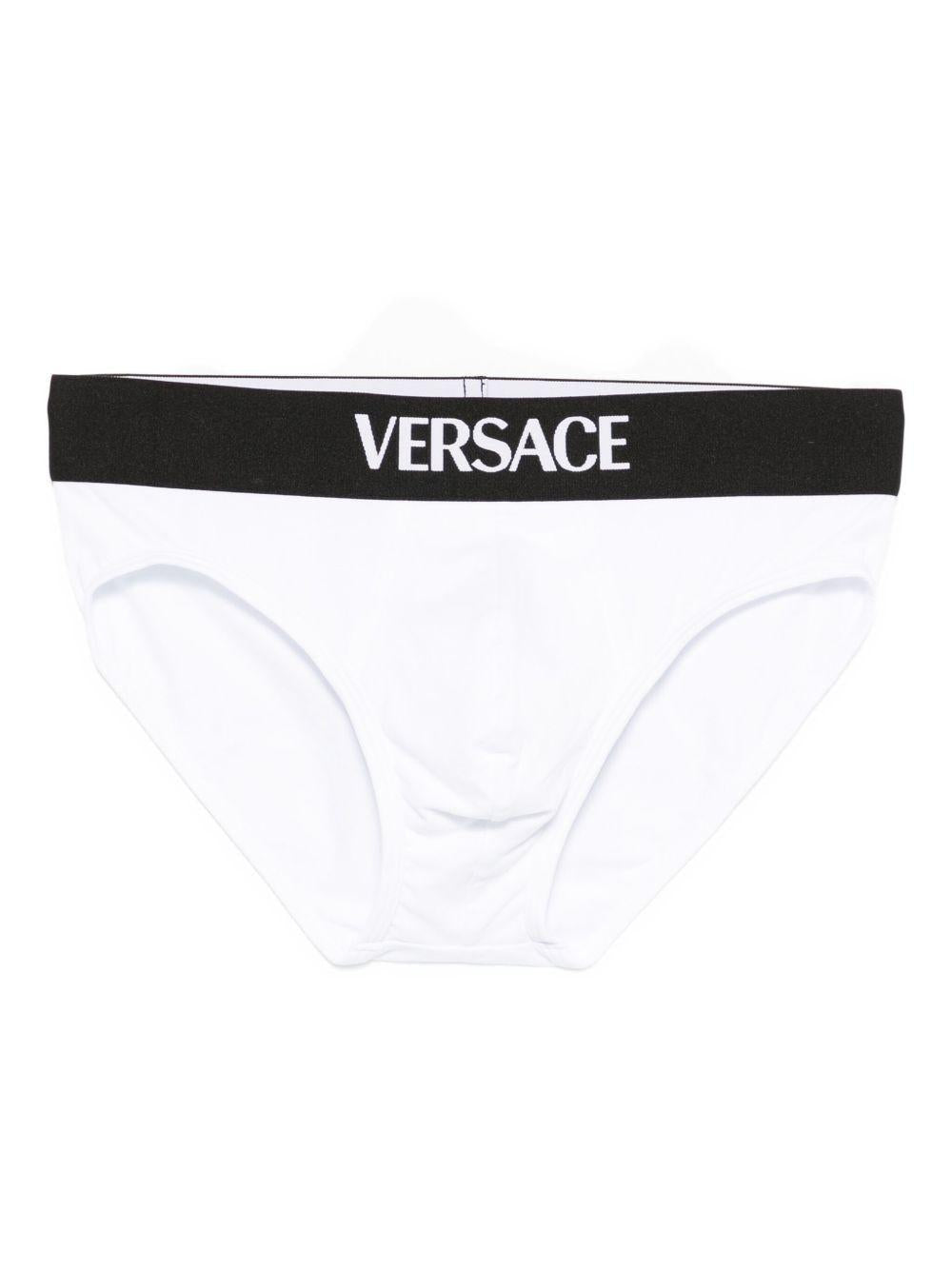 VERSACE Slip bianchi con elastico in vita con logo 