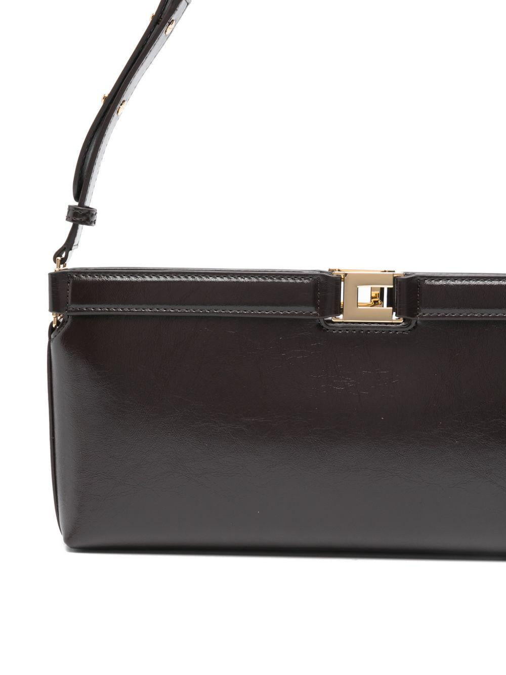 ELISABETTA FRANCHI Borsa a spalla marrone con texture effetto naplak 