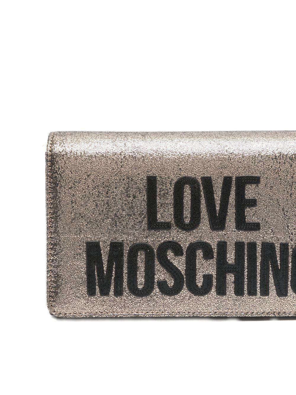 LOVE MOSCHINO Borsa dorata con tracolla a catenina e logo nero cucito 