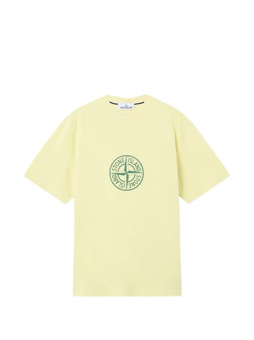 STONE ISLAND T-shirt in cotone giallo con bussola 