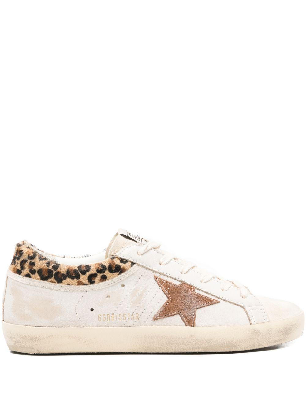 GOLDEN GOOSE Sneakers Super-Star in pelle effetto consumato con bordo in cavallino stampa leopardo 