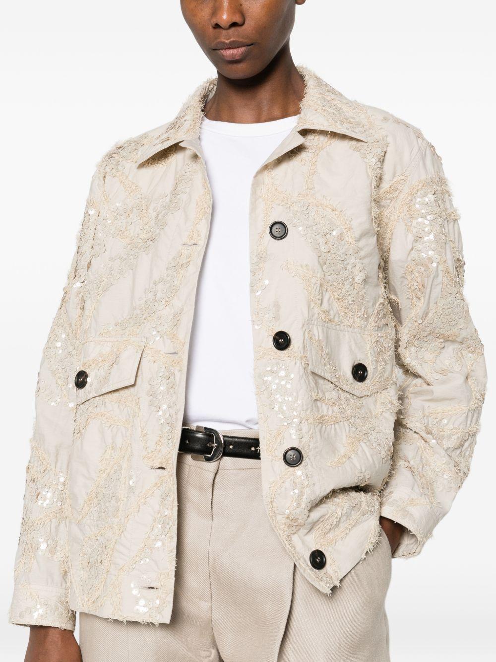 BRUNELLO CUCINELLI Giacca in cotone beige chiaro con paillettes 