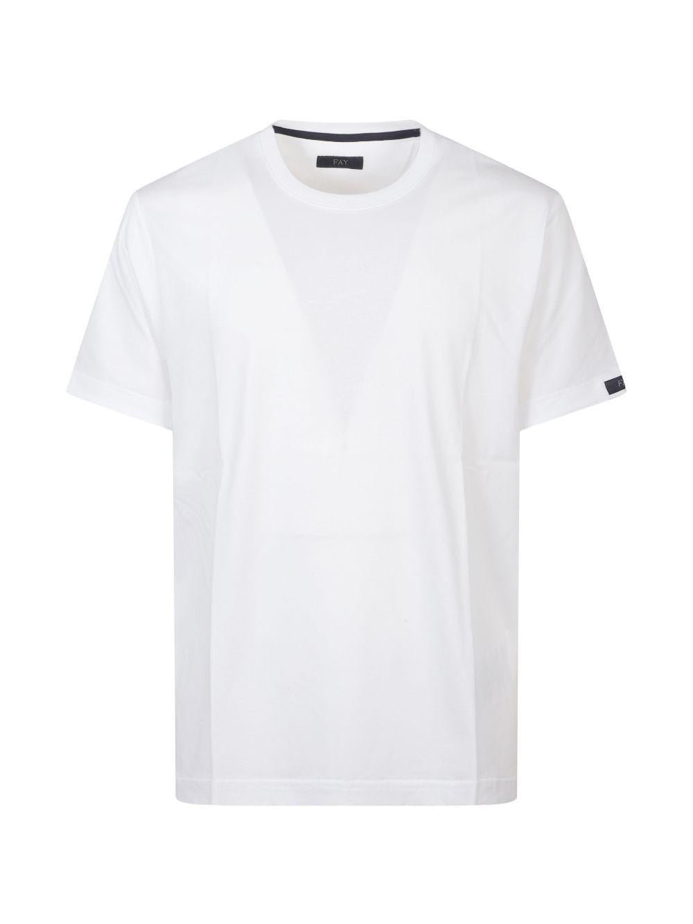 FAY T-shirt in cotone bianco a maniche corte girocollo 