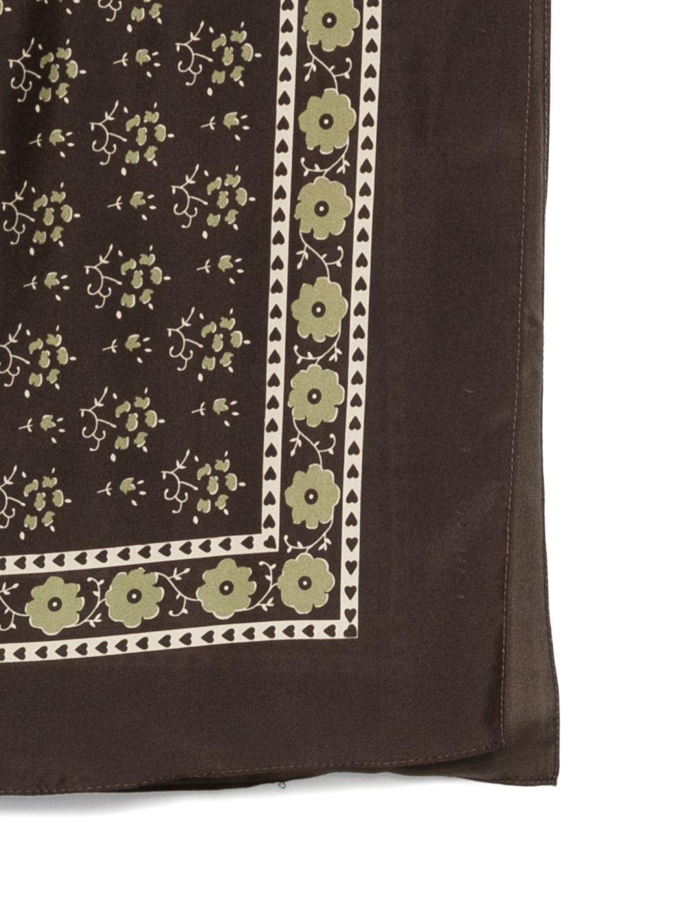 SOEUR Foulard in seta marrone con stampa fiori 