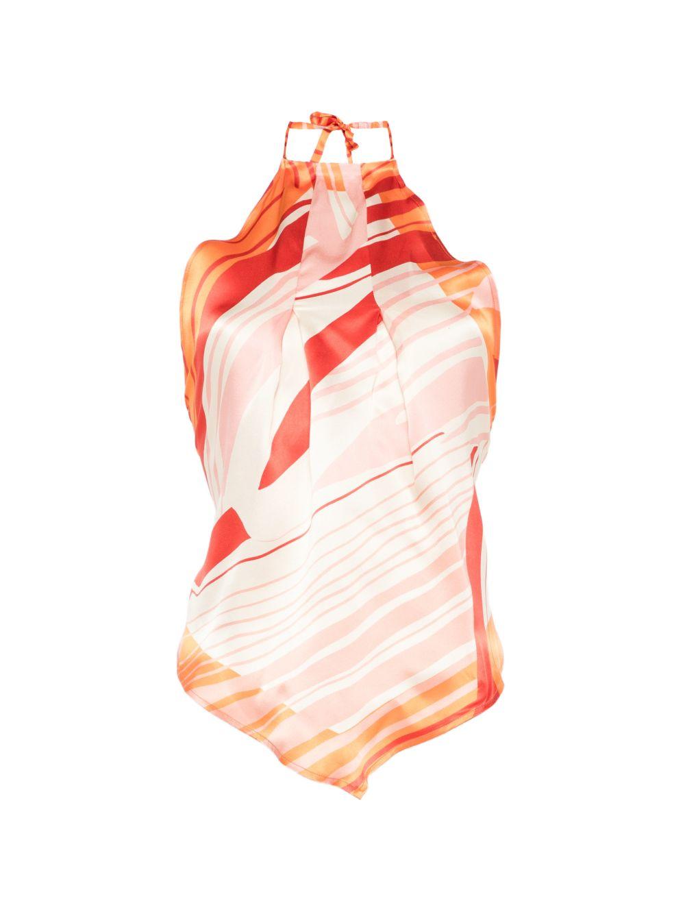 RAQUEL DINIZ Top effetto foulard di seta arancione 