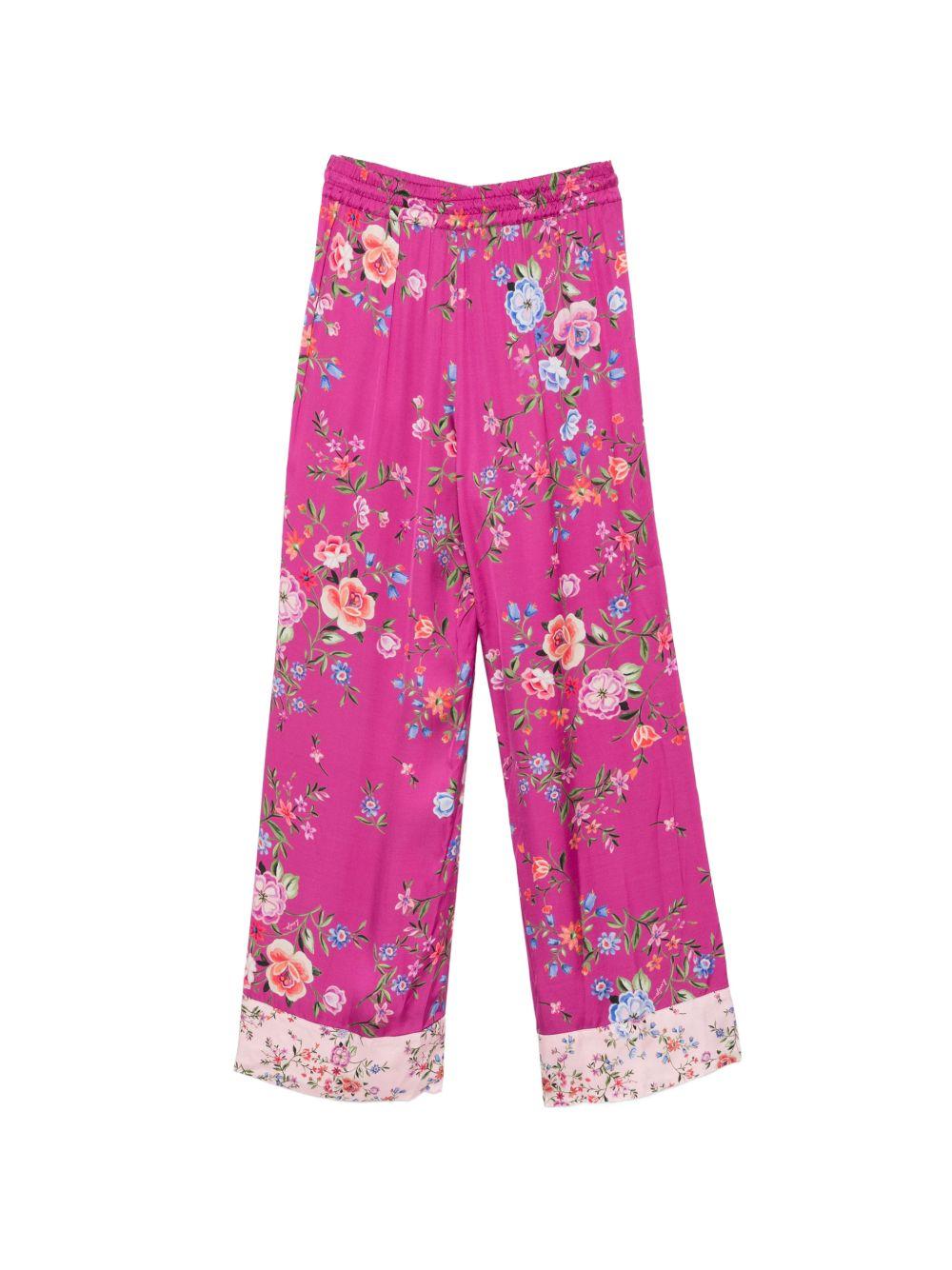 LIUJO Pantalone fresco rosa con stampa floreale 