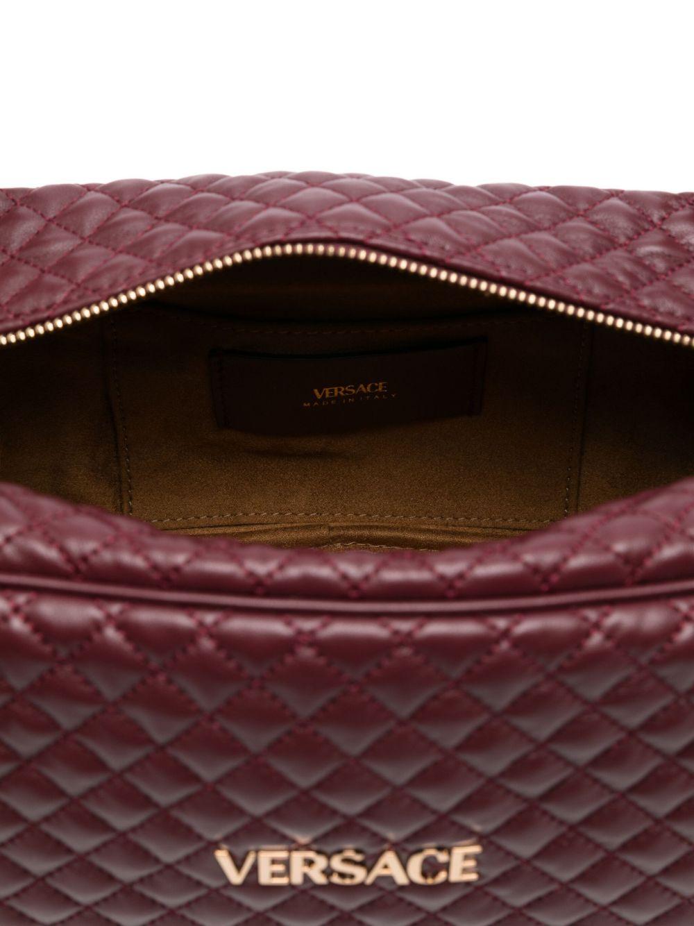 VERSACE Borsa a tracolla bowling in pelle trapuntata bordeaux 